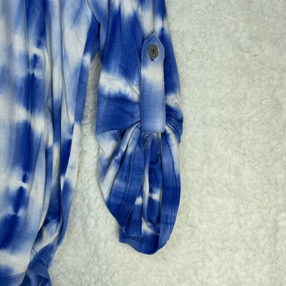 Ruby Rd. Blouse Womens 2X Blue Tie Dye Roll-tab Sleeve Pleats Round Neck - Picture 3 of 7
